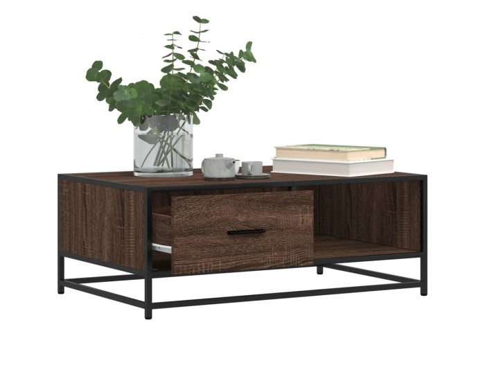 Sonata H Кафе маса, кафяв дъб, 90x57x35 см, инженерно дърво и метал