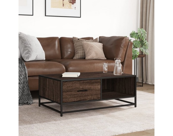 Sonata H Кафе маса, кафяв дъб, 90x57x35 см, инженерно дърво и метал