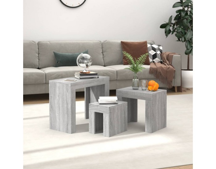 Sonata H Стифиращи кафе маси, 3 бр, сив сонома, инженерно дърво