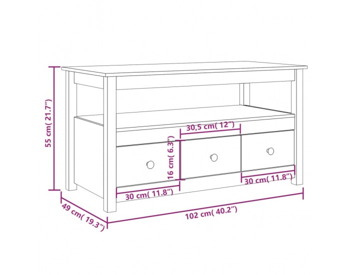 Sonata H Кафе маса, 102x49x55 см, борово дърво масив