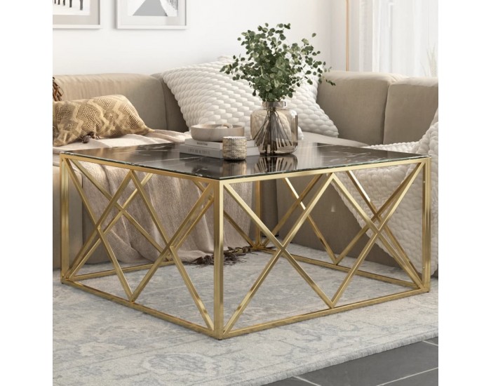 Sonata H Кафе маса, златиста, неръждаема стомана и закалено стъкло