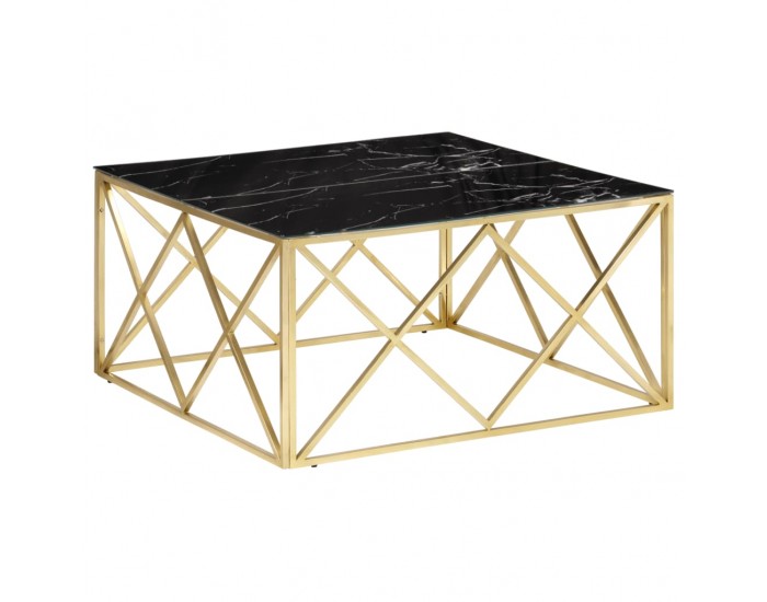 Sonata H Кафе маса, златиста, неръждаема стомана и закалено стъкло