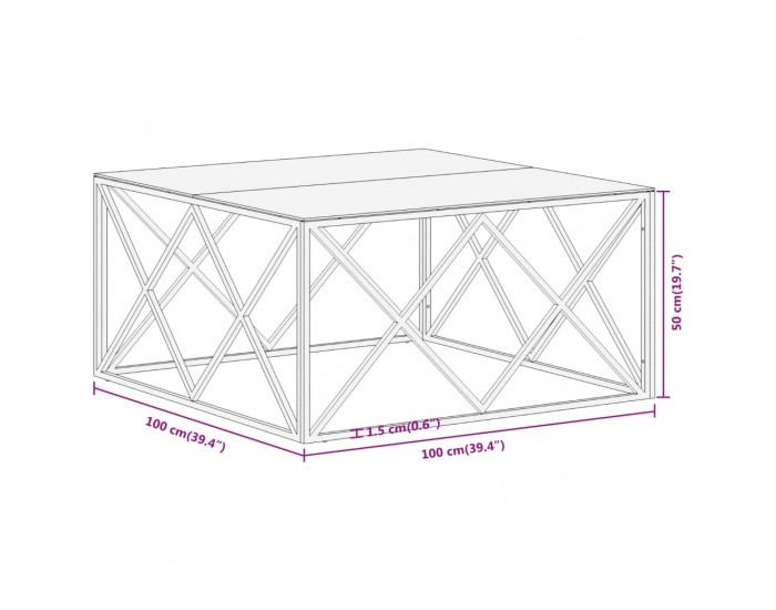 Sonata H Кафе маса, златиста, неръждаема стомана и закалено стъкло