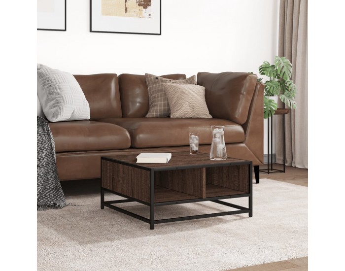 Sonata H Кафе маса, кафяв дъб, 60,5x60,5x30 см, инженерно дърво и метал