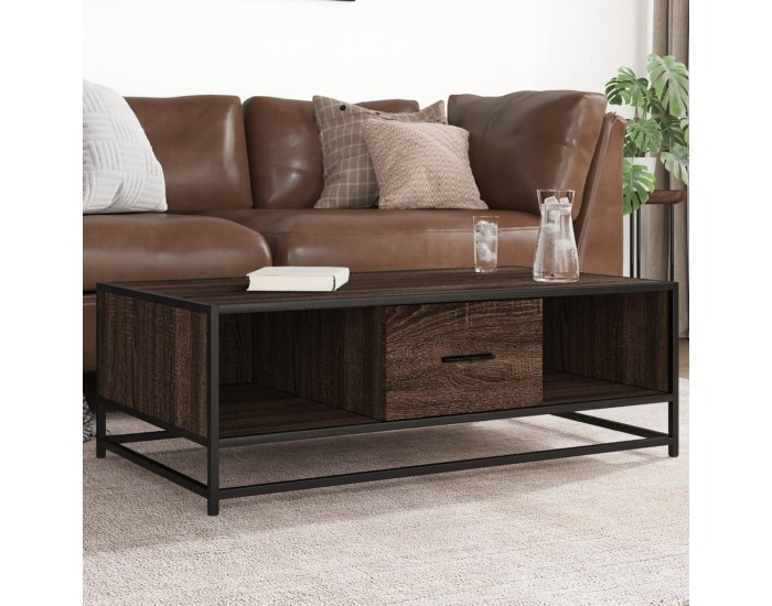 Sonata H Кафе маса, кафяв дъб, 100x57x35 см, инженерно дърво и метал