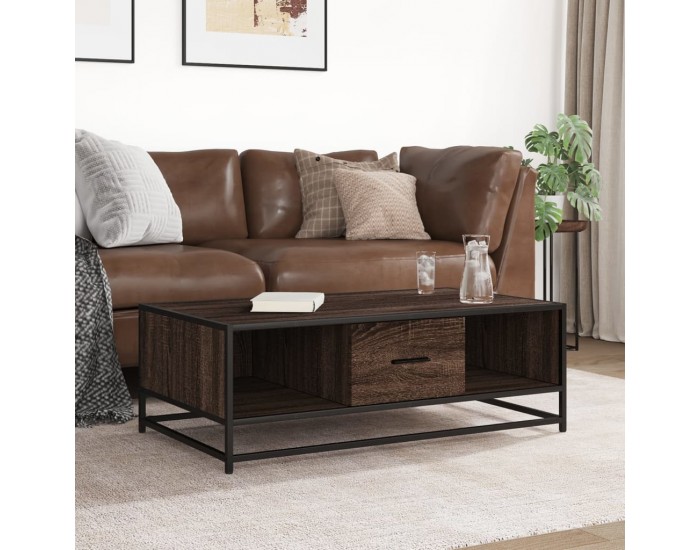 Sonata H Кафе маса, кафяв дъб, 100x57x35 см, инженерно дърво и метал