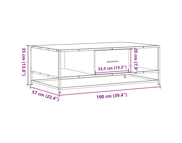 Sonata H Кафе маса, кафяв дъб, 100x57x35 см, инженерно дърво и метал
