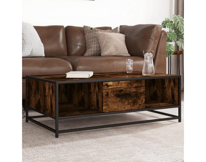 Sonata H Кафе маса, опушен дъб, 100x57x35 см, инженерно дърво и метал