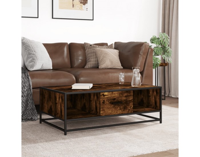 Sonata H Кафе маса, опушен дъб, 100x57x35 см, инженерно дърво и метал