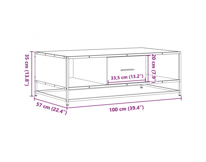 Sonata H Кафе маса, опушен дъб, 100x57x35 см, инженерно дърво и метал