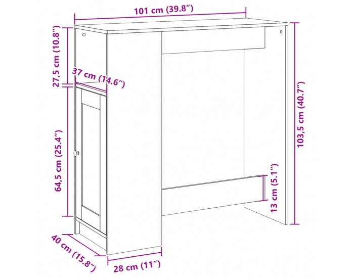 Sonata H Бар маса с рафтове бетонно сива 101x40x103,5 см инженерно дърво