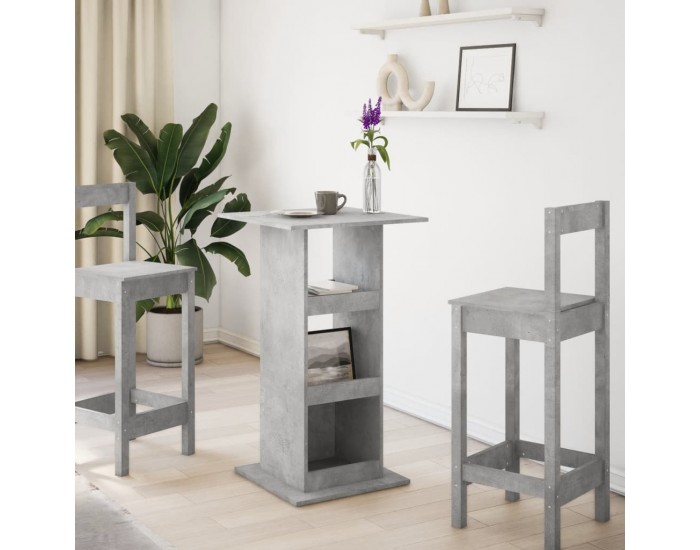 Sonata H Бар маса с рафт, бетонно сива, 60x60x102 см, инженерно дърво
