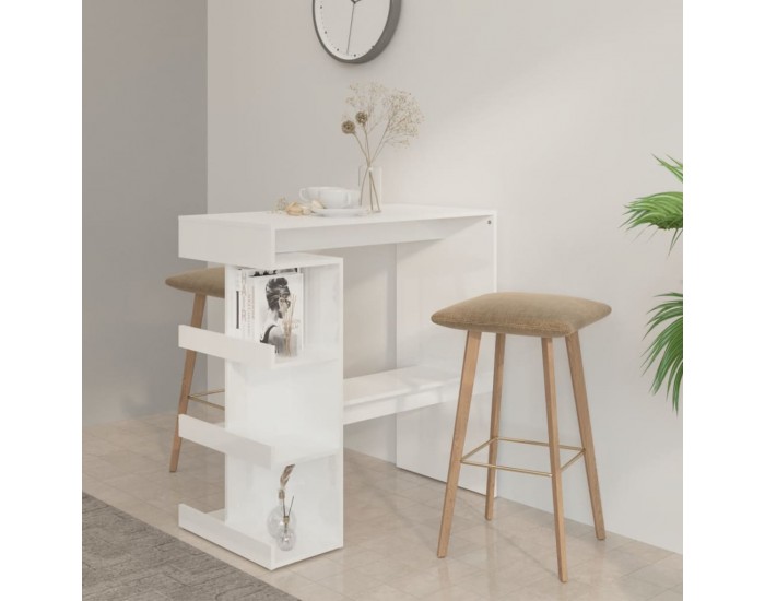 Sonata H Бар маса с шкаф за съхранение, бял гланц, 100x50x101,5 см