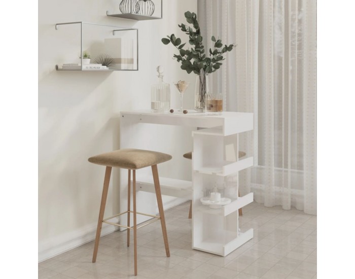 Sonata H Бар маса с шкаф за съхранение, бял гланц, 100x50x101,5 см