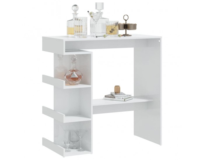 Sonata H Бар маса с шкаф за съхранение, бял гланц, 100x50x101,5 см