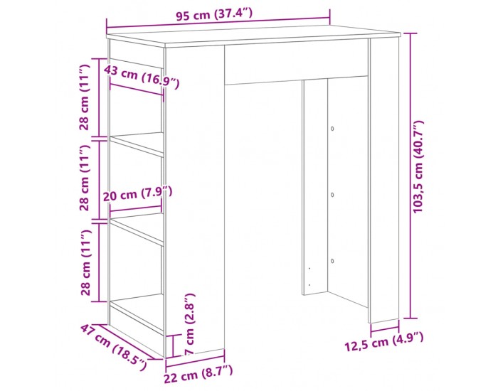 Sonata H Бар маса с рафтове, черна, 95x47x103,5 см, инженерно дърво