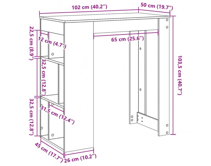 Sonata H Бар маса с рафтове дъб сонома 102x50x103,5 см инженерно дърво