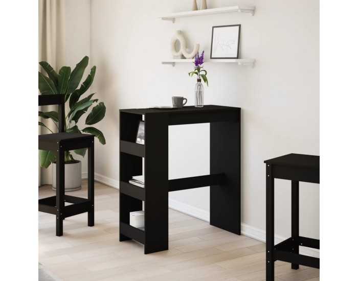 Sonata H Бар маса с рафтове, черна, 90x40x103,5 см, инженерно дърво