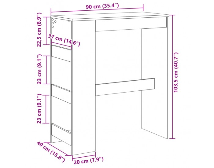 Sonata H Бар маса с рафтове бетонно сив 90x40x103,5 см инженерно дърво