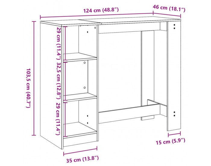 Sonata H Бар маса с рафтове старо дърво 124x46x103,5 см инженерно дърво