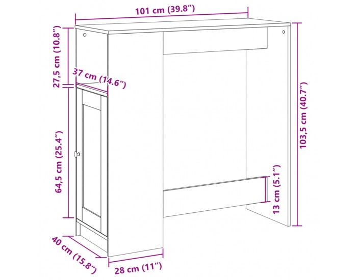 Sonata H Бар маса с рафтове, кафяв дъб, 101x40x103,5 см, инженерно дърво