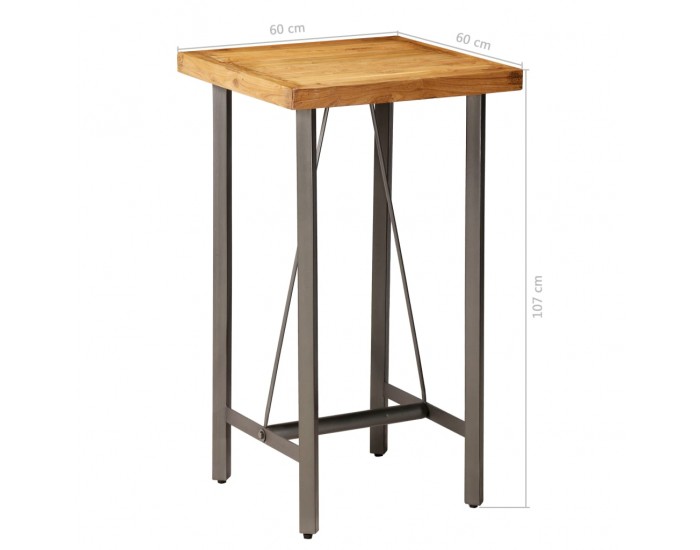 Sonata H Бар маса, регенерирано тиково дърво масив, 60x60x107 см