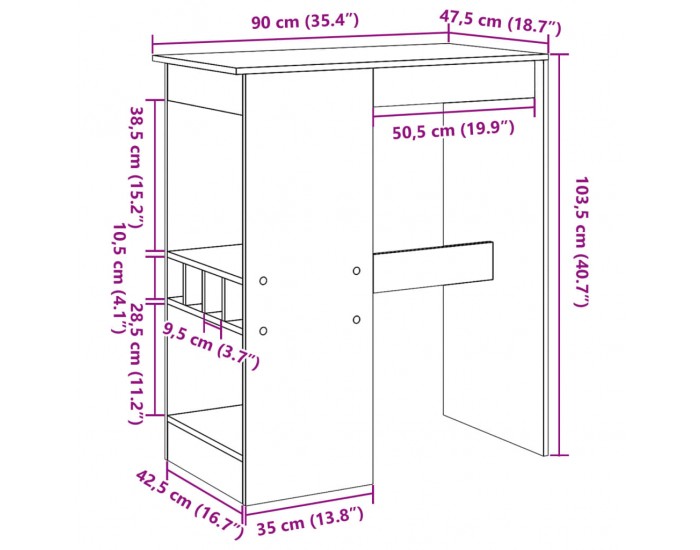 Sonata H Бар маса с рафтове, 90x47,5x103,5 см, инженерно дърво