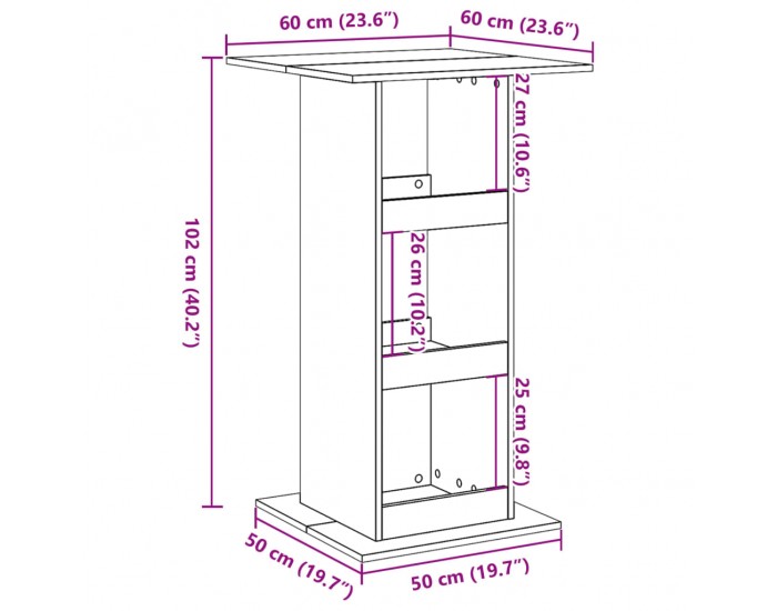 Sonata H Бар маса с рафт, бяла, 60x60x102 см, инженерно дърво