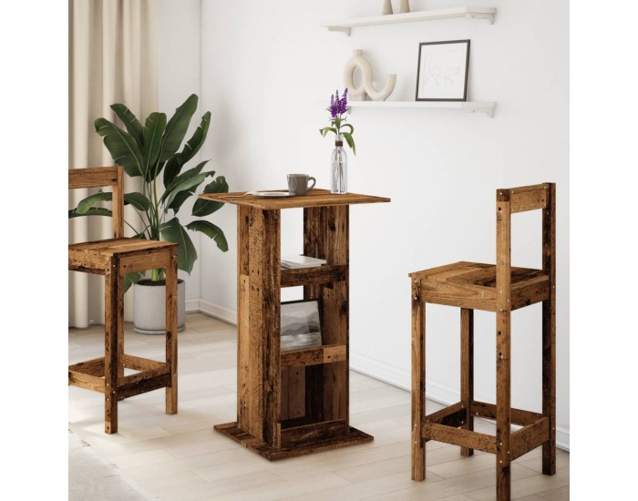 Sonata H Бар маса с рафт, старо дърво, 60x60x102 см, инженерно дърво
