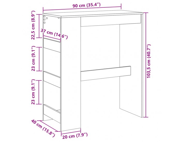 Sonata H Бар маса с рафтове старо дърво 90x40x103,5 см инженерно дърво
