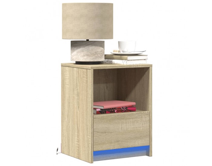 Sonata H Нощно шкафче с LED осветление, дъб сонома, инженерно дърво