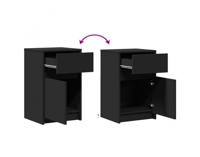 Sonata H Нощно шкафче с LED осветление, черно, инженерно дърво