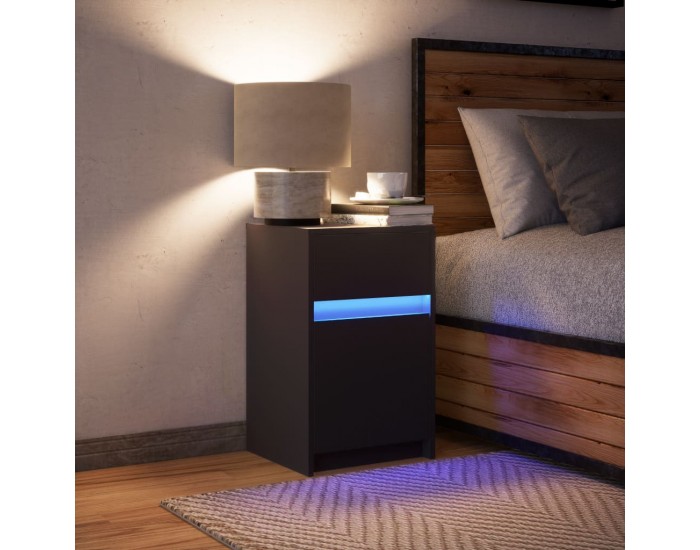 Sonata H Нощно шкафче с LED осветление, черно, инженерно дърво