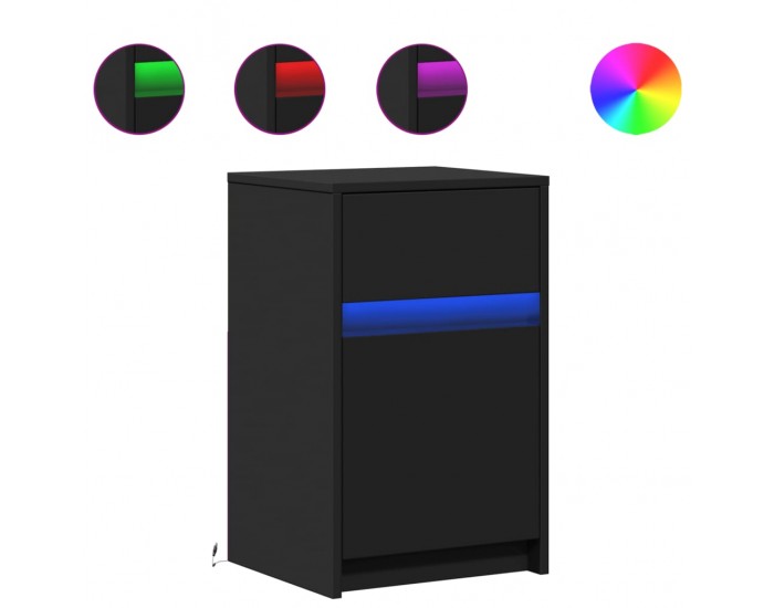 Sonata H Нощно шкафче с LED осветление, черно, инженерно дърво