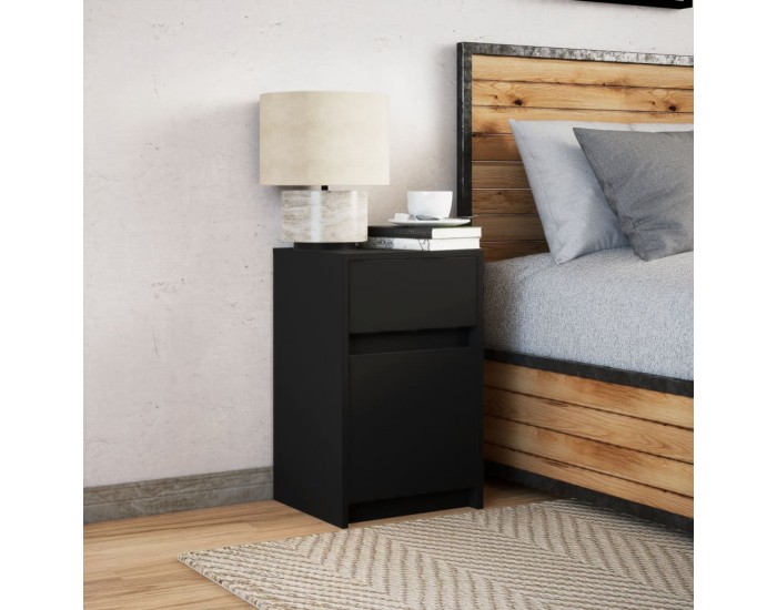 Sonata H Нощно шкафче с LED осветление, черно, инженерно дърво