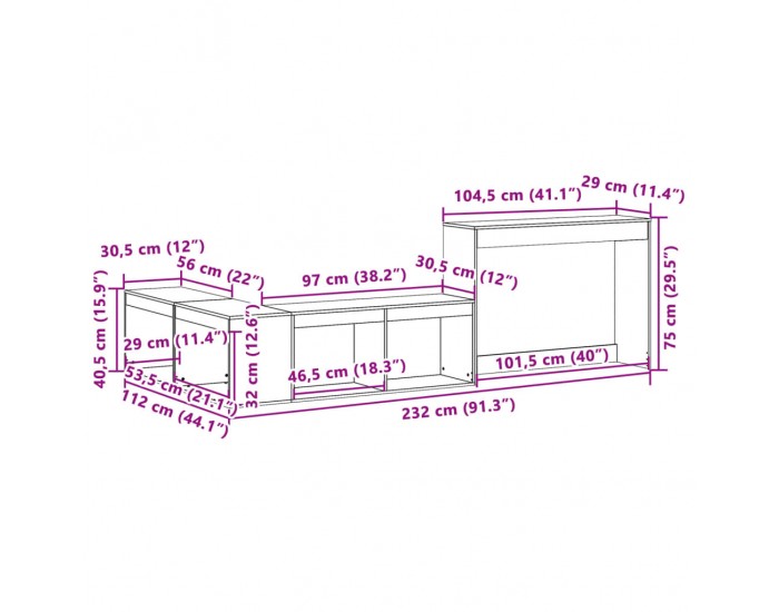 Sonata H Нощно шкафче с бюро, восъчнокафяв, 232x112x75 см, бор масив