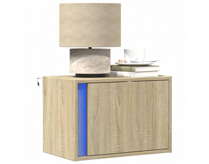 Sonata H Нощни шкафчета за стена с LED осветление, 2 бр, сонома дъб