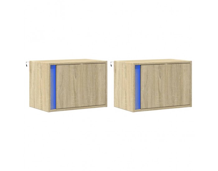 Sonata H Нощни шкафчета за стена с LED осветление, 2 бр, сонома дъб