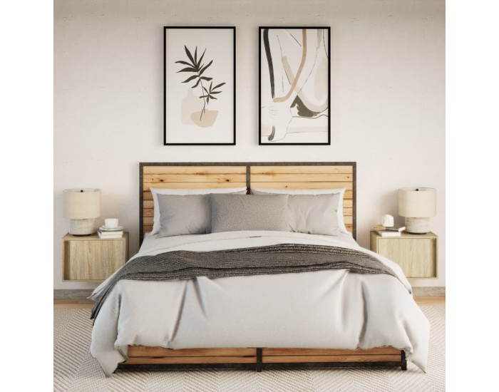 Sonata H Нощни шкафчета за стена с LED осветление, 2 бр, сонома дъб