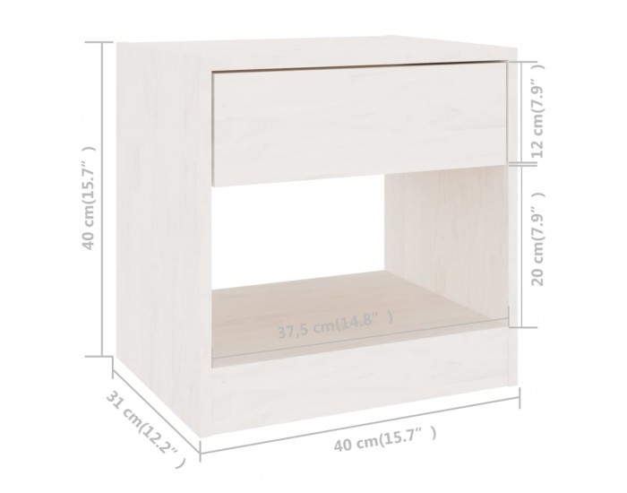 Sonata H Нощни шкафчета, 2 бр, бели, 40x31x40 см, борово дърво масив