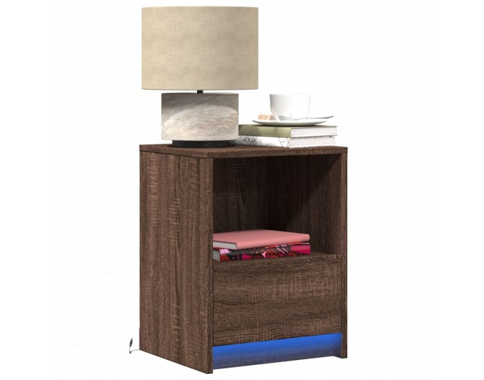 Sonata H Нощни шкафчета с LED, 2 бр, Кафяв дъб, инженерно дърво