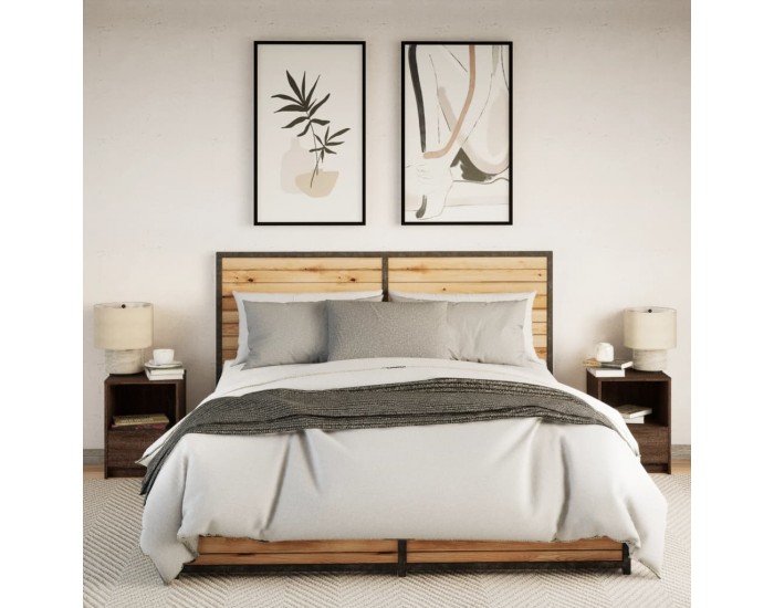 Sonata H Нощни шкафчета с LED, 2 бр, Кафяв дъб, инженерно дърво