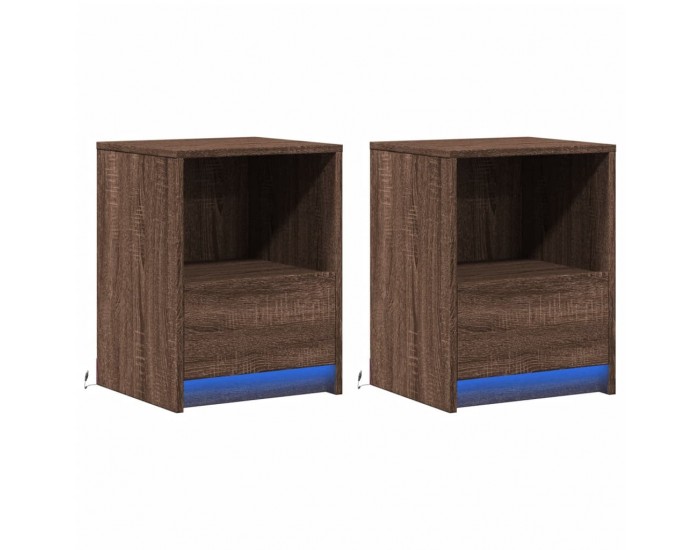 Sonata H Нощни шкафчета с LED, 2 бр, Кафяв дъб, инженерно дърво