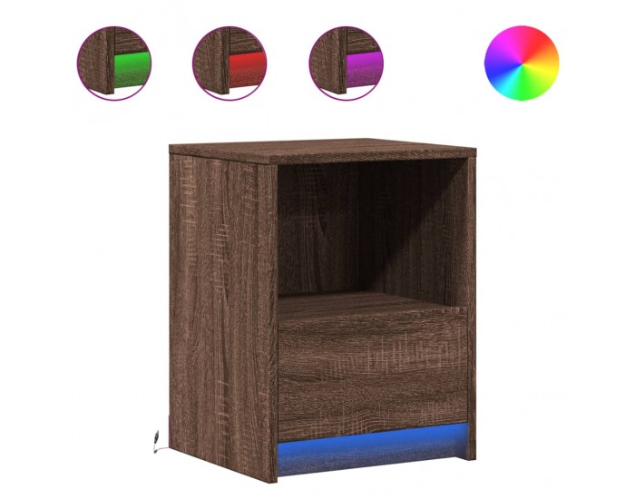 Sonata H Нощни шкафчета с LED, 2 бр, Кафяв дъб, инженерно дърво