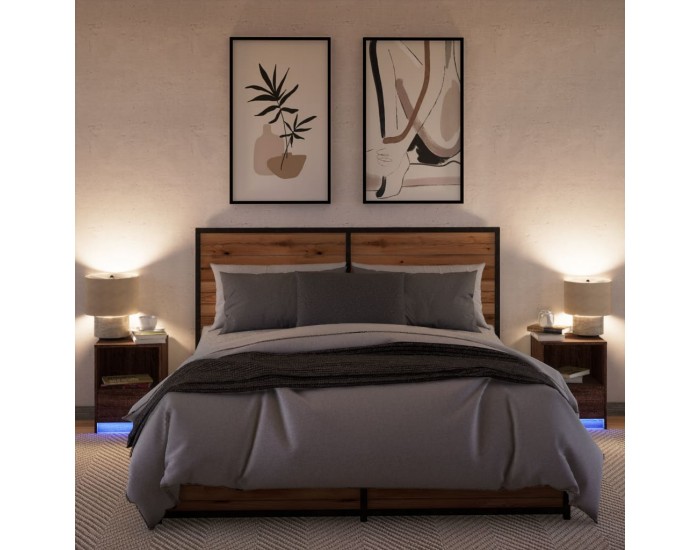 Sonata H Нощни шкафчета с LED, 2 бр, Кафяв дъб, инженерно дърво