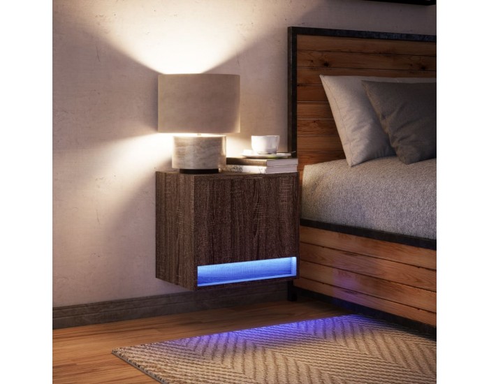 Sonata H Нощно шкафче за стена с LED осветление, кафяв дъб