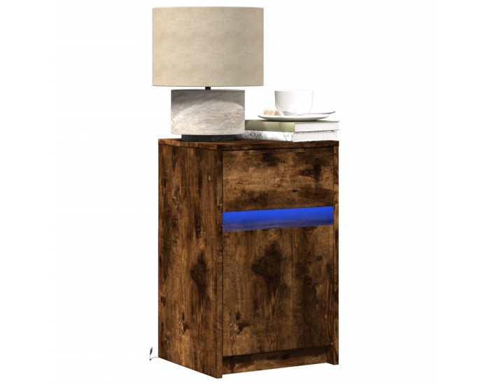 Sonata H Нощни шкафчета с LED, 2 бр, Опушен дъб, инженерно дърво