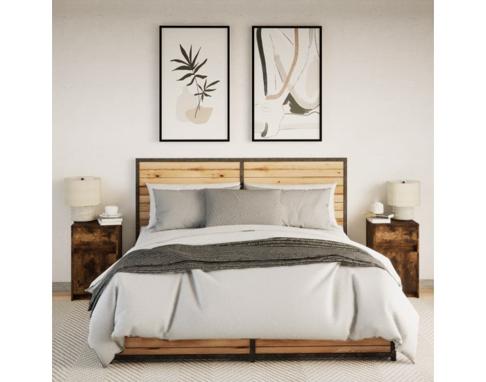 Sonata H Нощни шкафчета с LED, 2 бр, Опушен дъб, инженерно дърво