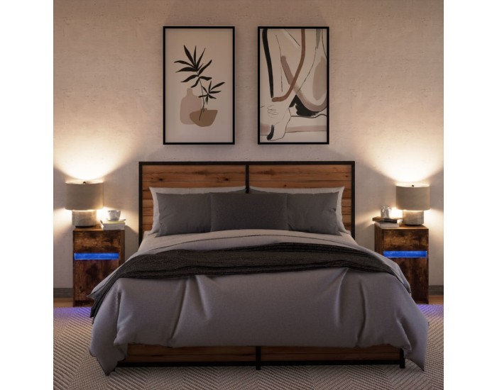 Sonata H Нощни шкафчета с LED, 2 бр, Опушен дъб, инженерно дърво