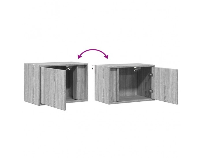 Sonata H Нощни шкафчета за стена с LED осветление, 2 бр, сив сонома